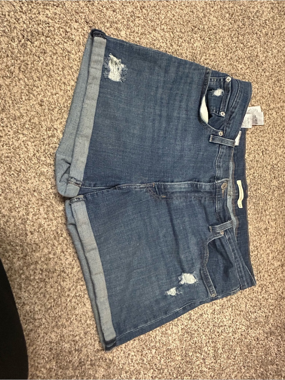 Levi's Dark Blue Distressed Cuffed Denim Shorts